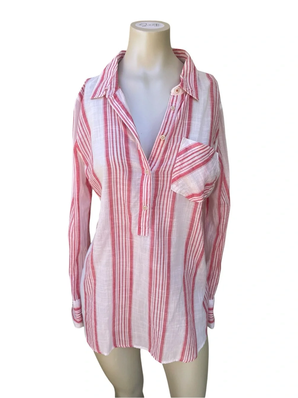 Merona Women's Pink Striped Long Sleeve Tunic Blouse – Size XL